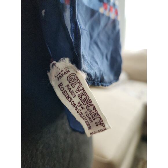 Vtg 60s Givenchy 100% Silk Scarf Robinson 45” x 15” Blue Turquoise White Red - Picture 4 of 10